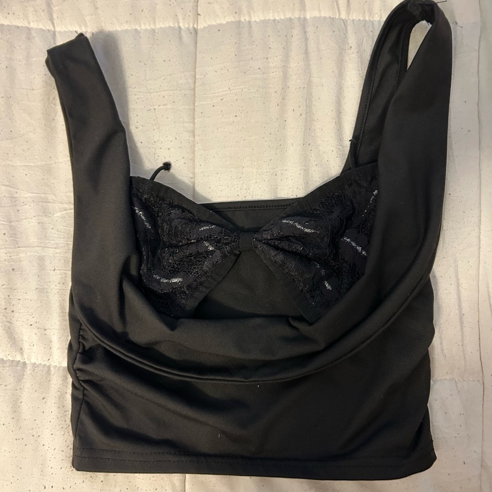 Black Sleeveless Top with Lace Bow